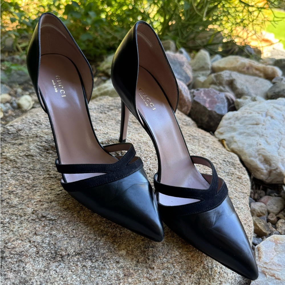 Gucci Malaga Kid Black Strappy Leather Heels Size 38 (8 US)